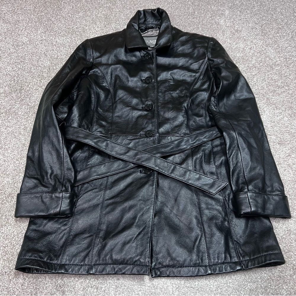 Wilsons Leather Black Leather Button-Front Jacket with Belt